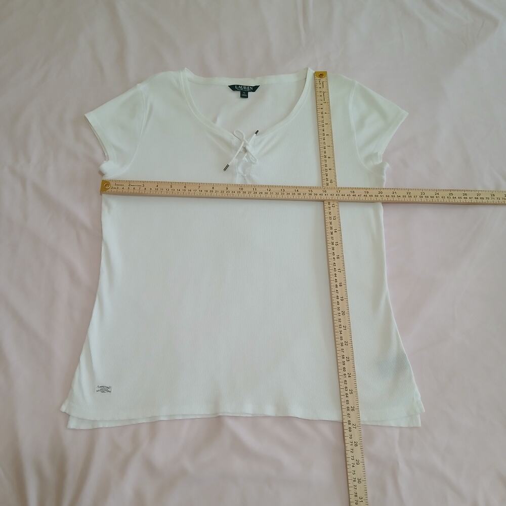 Lauren Ralph Lauren Womens XL White Ribbed Lace-Up V Neck Cotton Top Tee Tunic - Picture 10 of 13